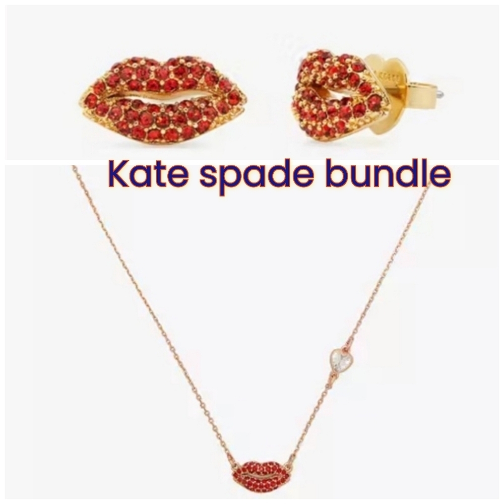 ❤️▪️Kate Spade▪️ Kiss Kiss Lips Mini Pendant Necklace And Earring Bundle ($168)
